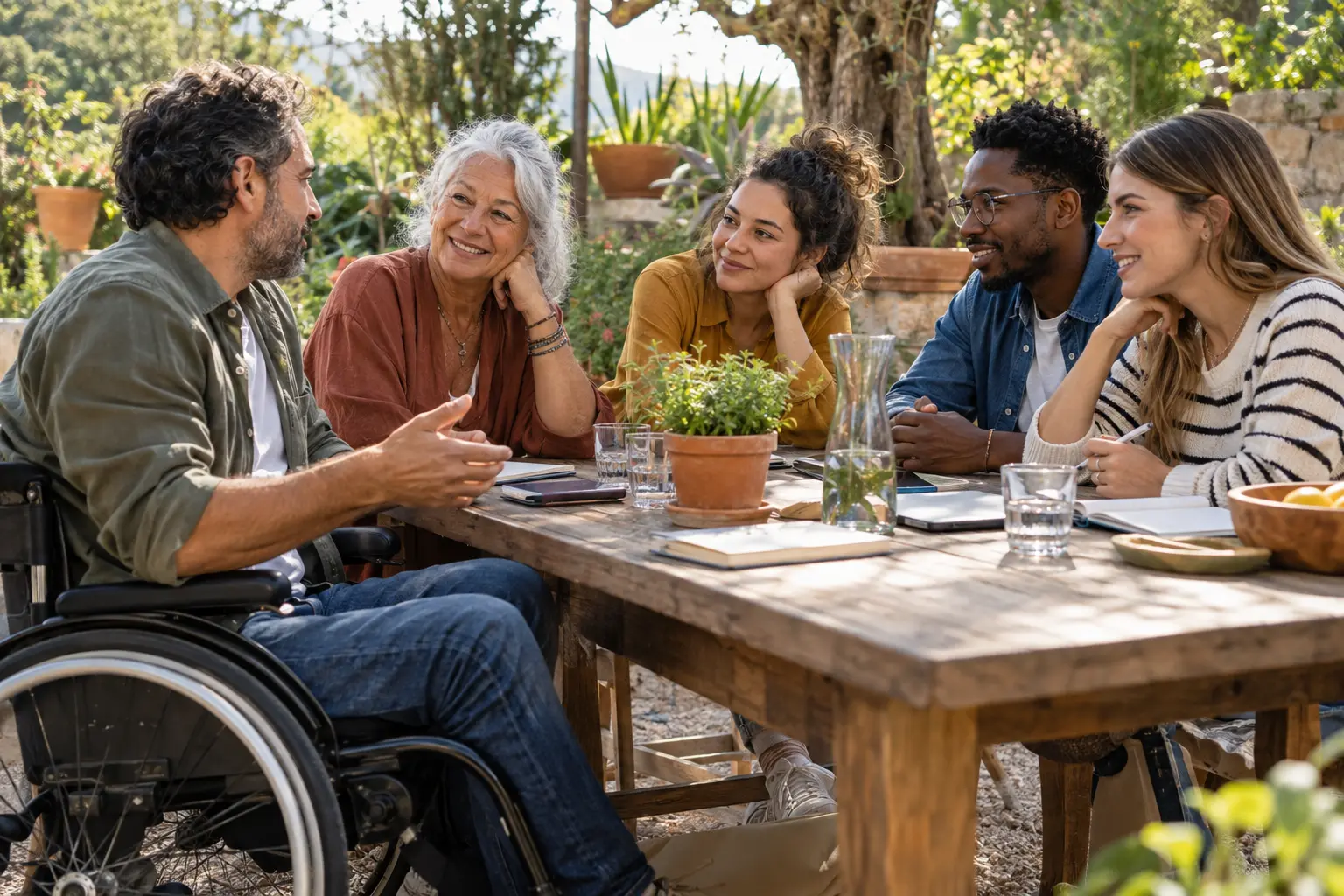 Scène illustrative d’une conversation communautaire intergénérationnelle inclusive
